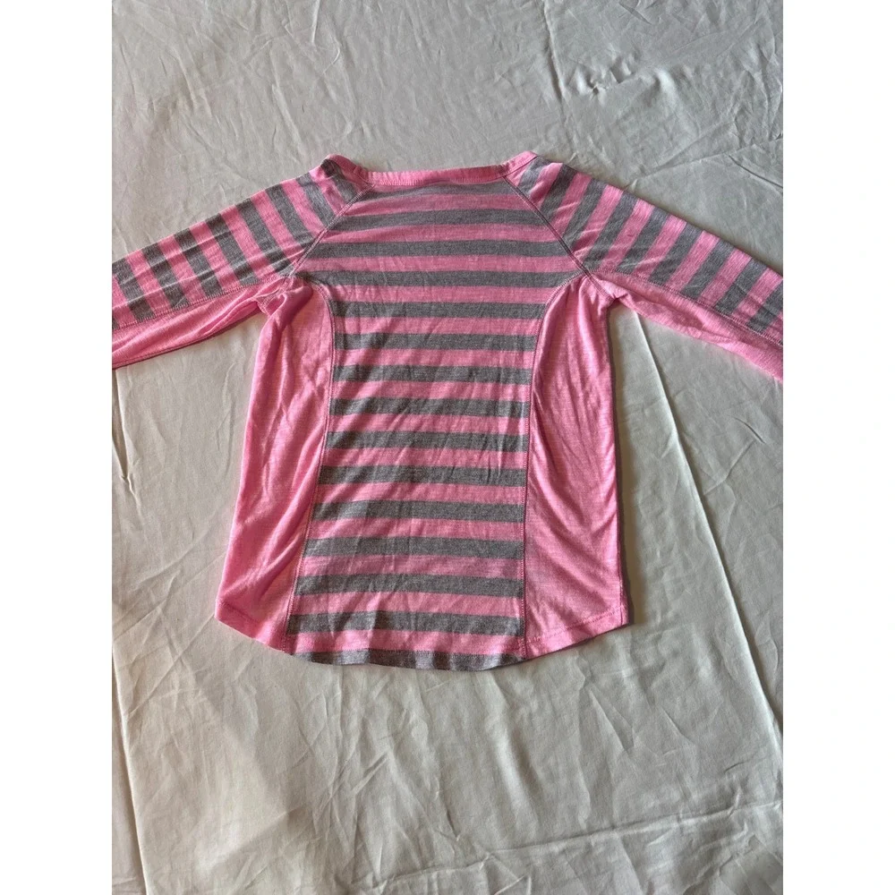 Justice Striped Top Girls Size 8 Pink‎ Gray Excellent High-Low Long Sleeve Shirt